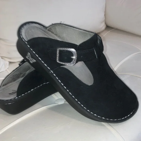 Alegria Black Mules with Silver Buckle - Picture 1 of 1
